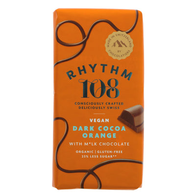 Indulge guilt-free with Rhythm 108's organic, vegan Swiss chocolate tablet - no added sugar, gluten-free, and baked by Swiss Pattissiers.