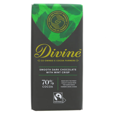 Fairtrade, Vegan, No Added Sugar Dark Chocolate with Mint 90g Bar.