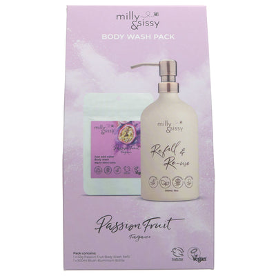 Passion Fruit Body Wash Set - Refill with 500ml bottle - 99% natural & vegan. - Part of Health & Beauty collection.