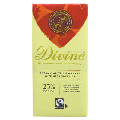 Fairtrade White Choc with Strawberries - No Added Sugar - 90g Bar by Divine. Enjoy the taste of summer, guilt-free.