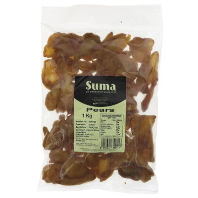 Suma dried pear - vegan-friendly, sweet & delicious. Perfect as a snack or in baking recipes. No VAT.