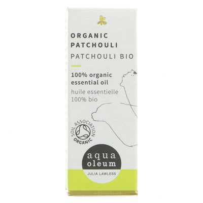 Aqua Oleum Organic Patchouli Essential Oil - 10ml, made from Pogostemon Cablin plant in Indonesia. Ideal for body and skin care, with a calming effect. Vegan & Organic.