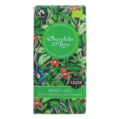 Organic, Vegan Mint Chocolate Bar - Fairtrade, Organic, No Added Sugar, Vegan - Indulge guilt-free in fresh and minty flavor with satisfying crunch!