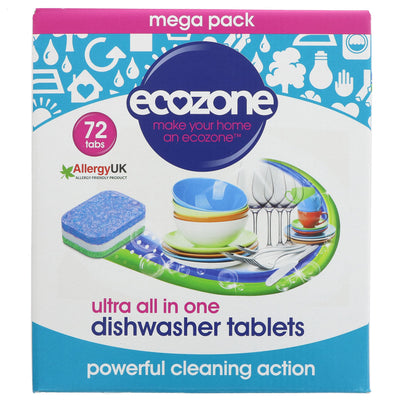 Ecozone All-in-One Dishwasher Tablets | 72 Tabs | Vegan & Soluble Wrapping