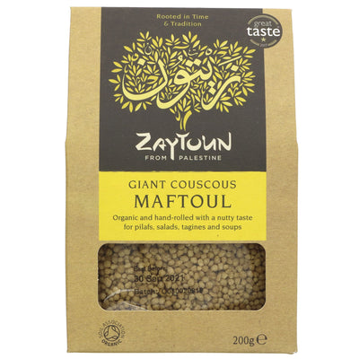 Zaytoun Maftoul Couscous: Authentic Palestinian flavor in 200g. Fairtrade, organic, vegan, perfect for salads and stews.