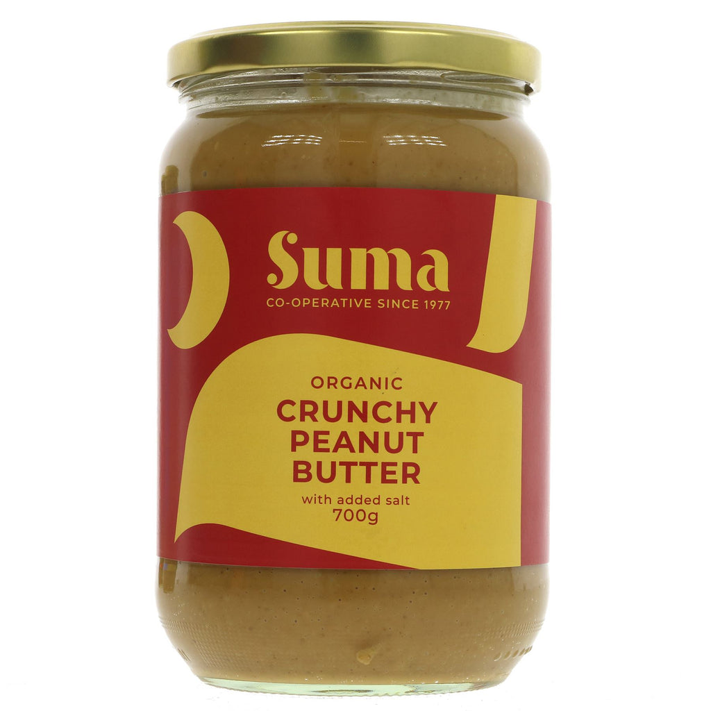 Suma organic peanut butter - crunchy + salt, 700g jumbo jar - vegan, gluten-free, no added sugar/fats, perfect for toast, smoothies, baking.