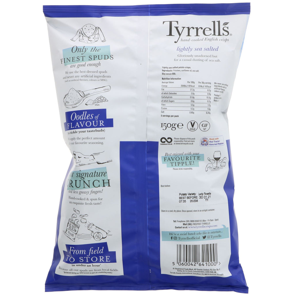 Tyrrells Lightly Sea Salted Crisps | Gluten-Free & Vegan | Perfect for Snacking or Dipping.