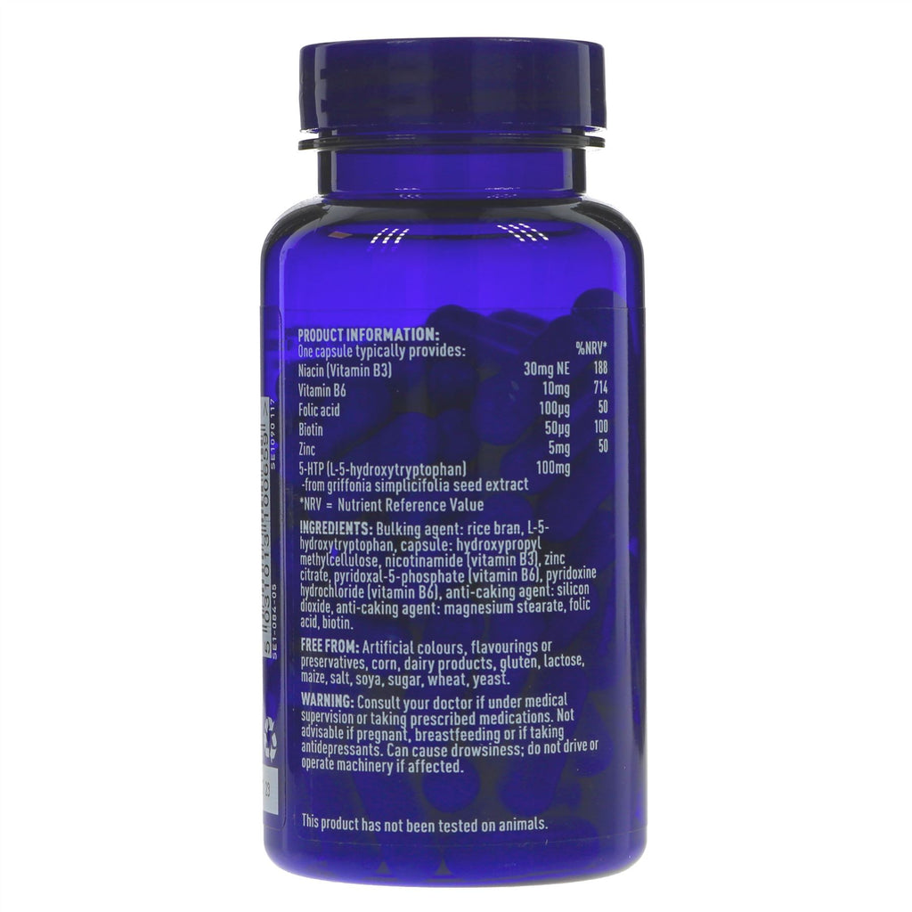 Boost mood w/ Serotone 5HTP 100mg- a natural supplement made w/ amino acids, B vitamins & zinc. Vegan & free from harmful additives.
