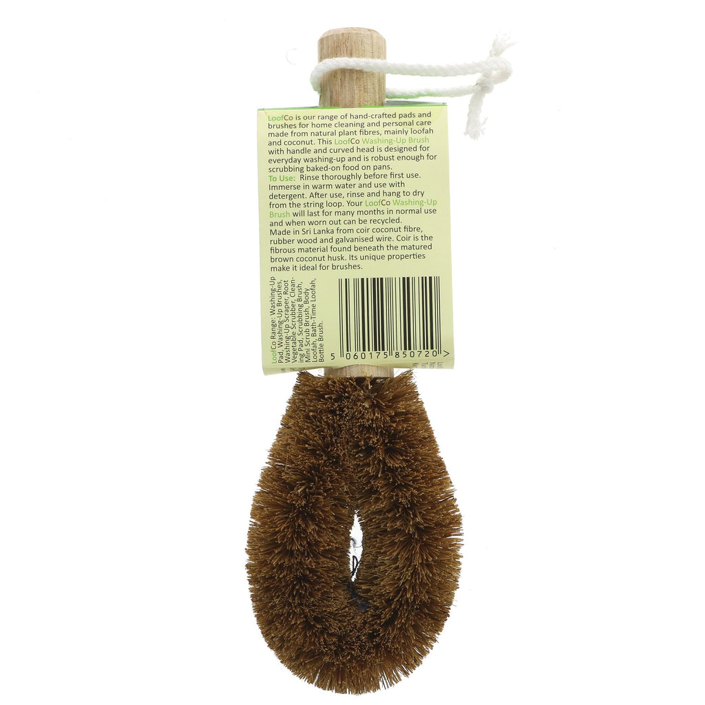 Eco-friendly washing-up brush made from coir coconut fibre. Effective for cleaning crockery, cutlery, pans, and woks. Vegan & recyclable.