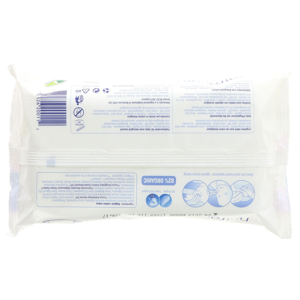 Natracare Organic Cotton Baby Wipes - 50 pack, Gentle & Pure, Perfect for Baby's Skin. Vegan & Organic.