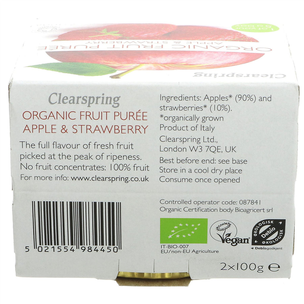 Clearspring Organic Apple and Strawberry Puree - the perfect healthy snack or dessert ingredient. Vegan-friendly and no VAT charged!