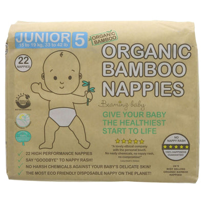 Beaming Baby | Organic Bamboo Nappies Size 5 - 15-19kg, 22 pcs/bag | 22