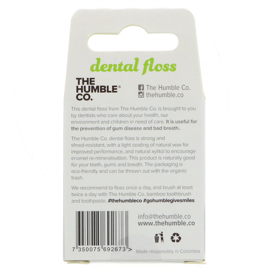 Humble's plastic-free mint dental floss promotes enamel health and is compostable. Vegan and all-natural.