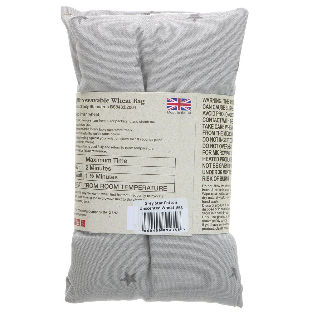 Handmade Wheat Bag Grey Star Unscented: Microwavable muscle soother, suitable for all ages. Vegan & compliant with British Safety Standards.