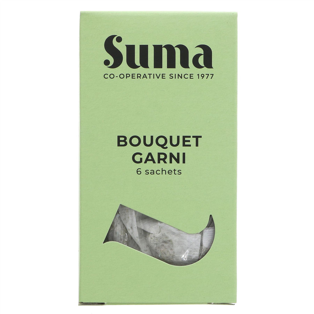 Suma Bouquet Garni - Vegan blend of aromatic herbs for stews, soups, and sauces. Thyme, bay leaves and parsley add depth and flavor.