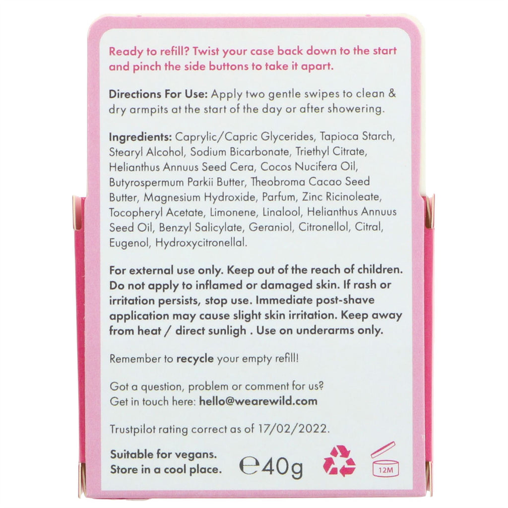 Wild Deodorant Jasmine & Mandarin - Refill, Plastic Free | Natural, Vegan & Cruelty-Free