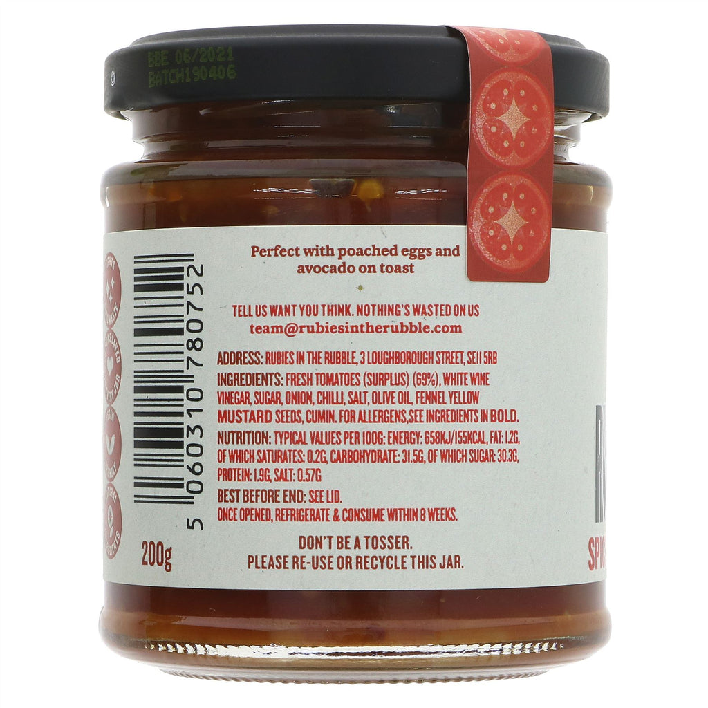 Spicy Tomato Relish by Rubies In The Rubble: Vegan, No Added Sugar, Perfect for Burgers & Chips - 200g