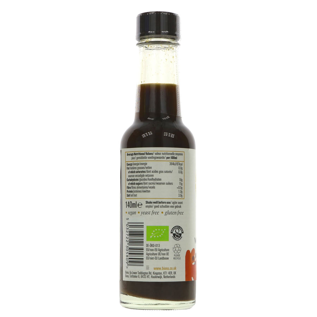 Biona's Organic Worcester Sauce - gluten-free, vegan, organic, and no added sugar. Elevate your meals with delicious flavor.