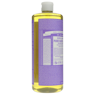 Dr Bronners Lavender Castile Liquid Soap - Fairtrade, Organic, and Vegan. Relax in a soothing lavender shower or bath. VAT charged on item.