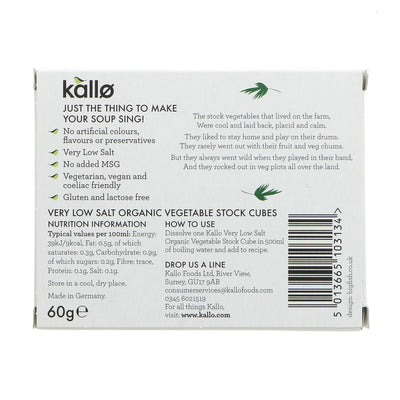 Kallo Low Salt Veg Stock Cubes - Organic, Vegan & Gluten-Free | 60g