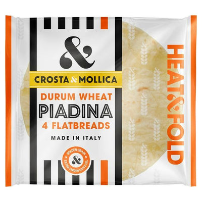 Durum Wheat Piadina by Crosta & Mollica: Vegan, versatile flatbread perfect for pairing with your favorite fillings or creating delicious recipes.