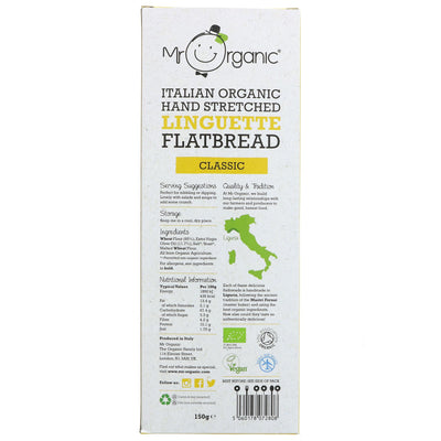 Mr Organic Flatbread Classic - Organic & Vegan, Hand-stretched with Extra Virgin Olive Oil. Perfect for snacking or pairing with dips.