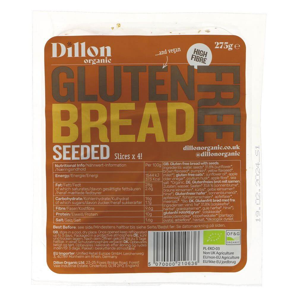 Dillon Organic | Sliced Gluten Free Seeded Brea | 275g