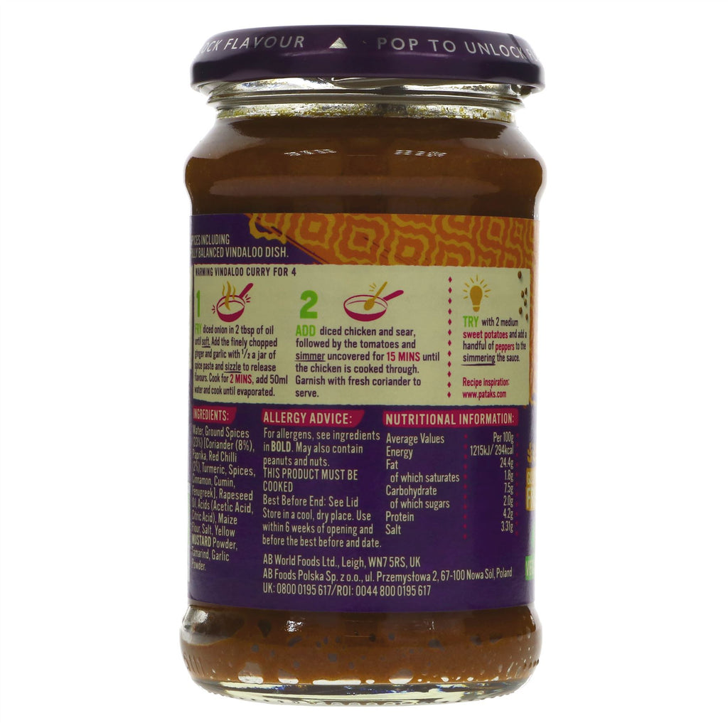 Spice up meals with Pataks' Vindaloo Curry Paste! Gluten-free and vegan, perfect for Indian dishes.