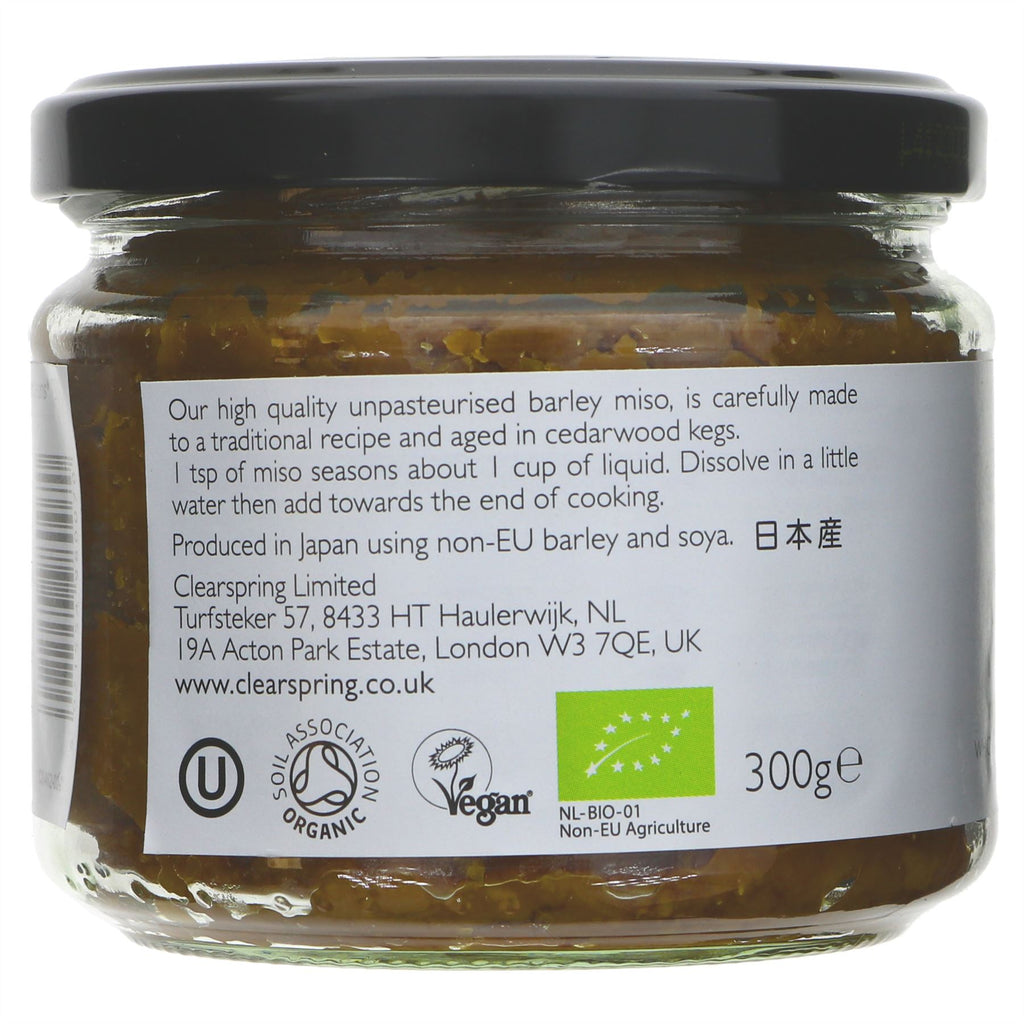 Clearspring Barley Miso: Organic, Vegan and Delicious Seasoning for Soups, Salads, Noodles and More - 300g Jar