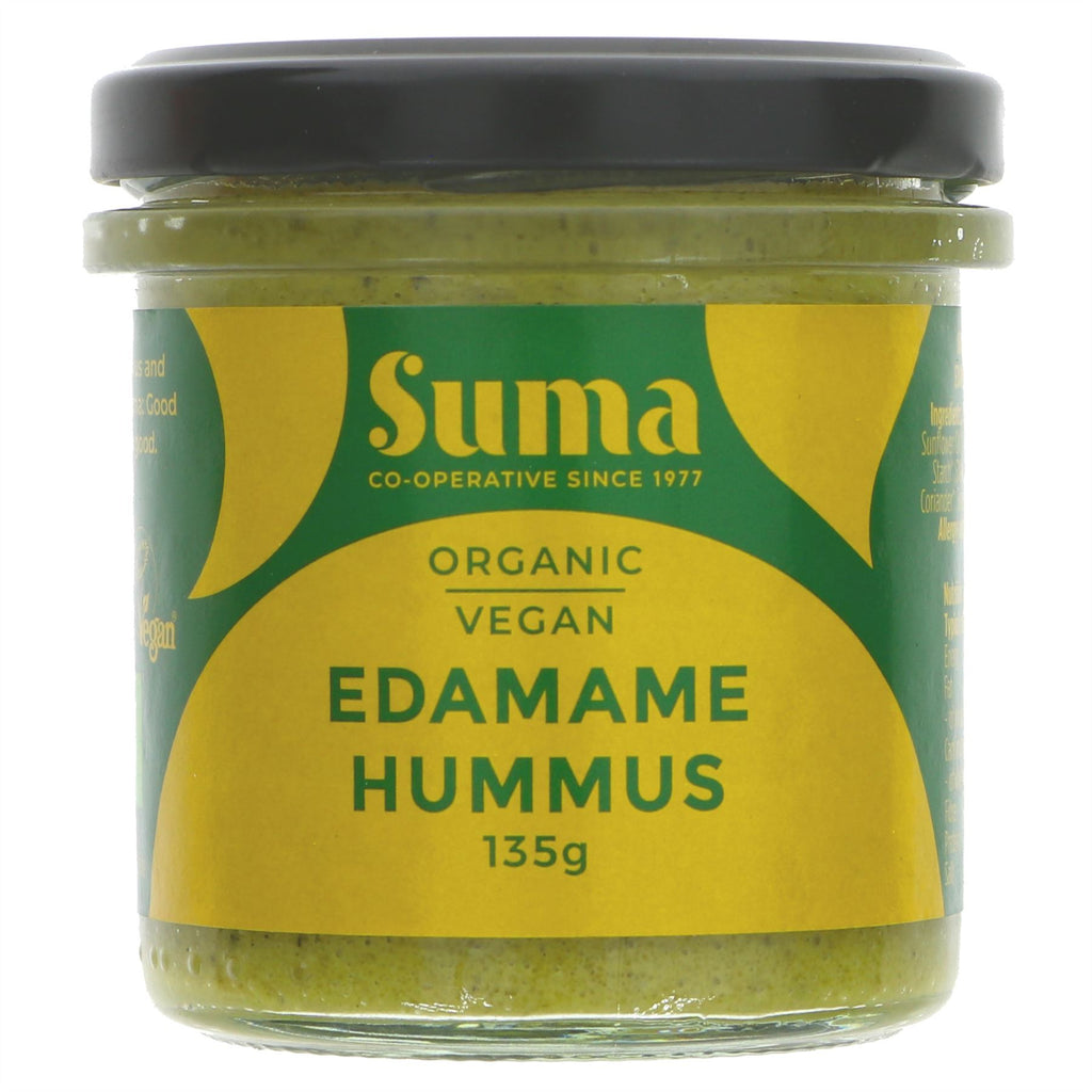 Suma Organic Vegan Hummus-Edamame-Jar: Delicious savoury spread with finest ingredients. Perfect on toast, crackers, flatbreads, sandwiches and as a dip.