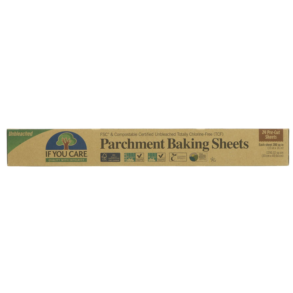 Eco-friendly, vegan Parchment Baking Sheets, pre-cut for metal pans. Guilt-free baking with If You Care.
