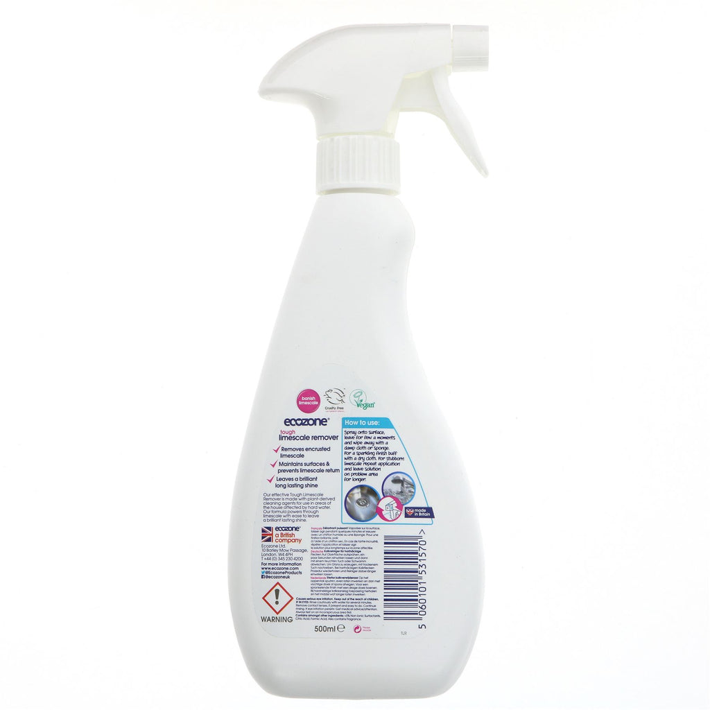 Ecozone Tough Limescale Remover - Vegan | 500ML - tackles hard water buildup, soap scum, and organic residues in bathrooms and kitchens.