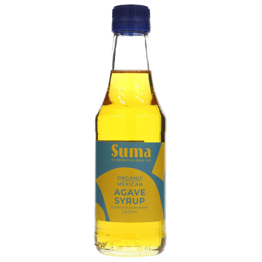 Organic Agave Syrup - perfect natural sweetener for vegan baking, hot drinks & more. 240ml bottle by Suma.