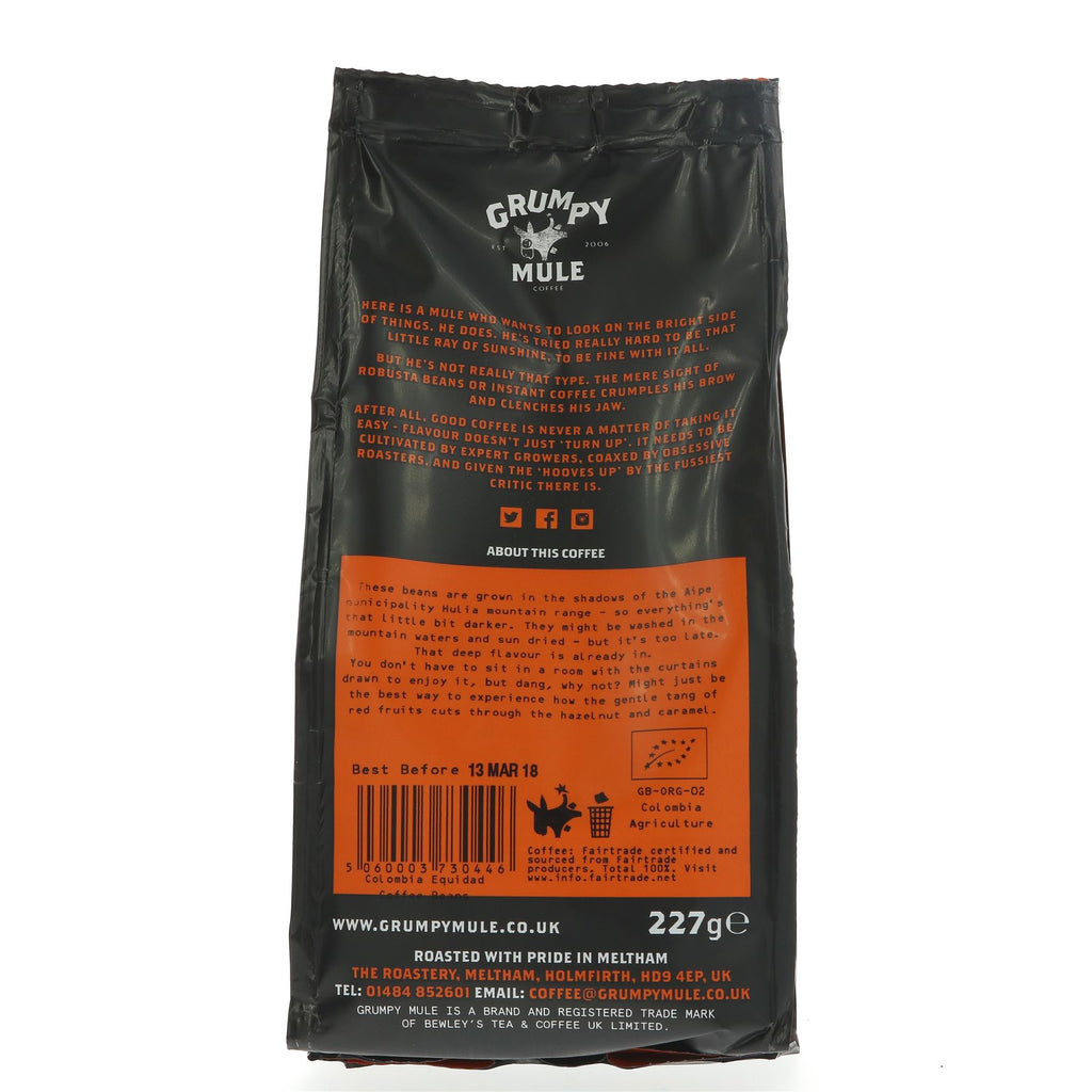 Grumpy Mule Cafe Equidad - Colombian Fairtrade & Organic Beans - 227g