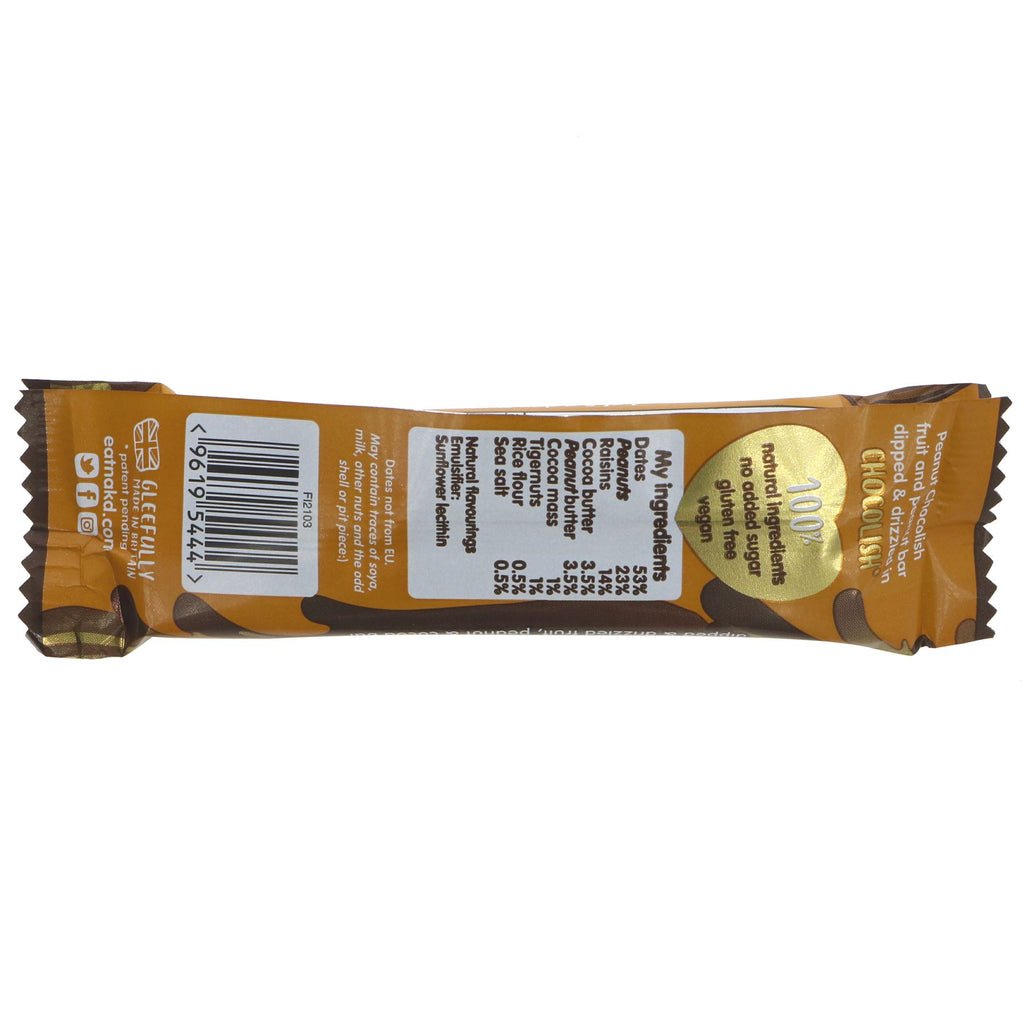 Nakd Peanut Chocolish Big Bite - Sweet & Salty! Gluten-free & Vegan. Fruit, nut & cocoa bar dipped & drizzled in chocolate for guilt-free snacking!