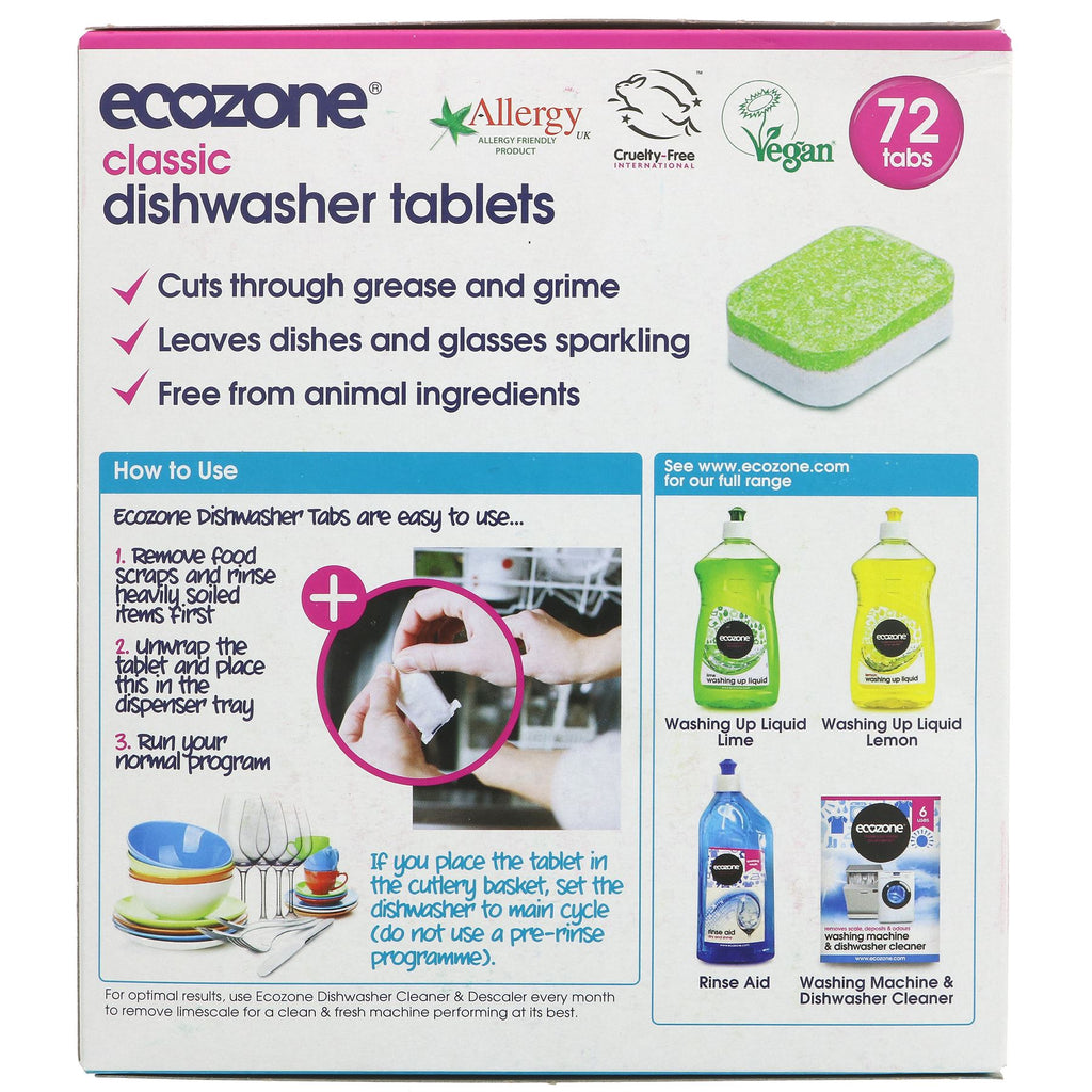 Ecozone Dishwasher Tablets 72 - Vegan, Eco-Friendly, Grease-Cutting Results.