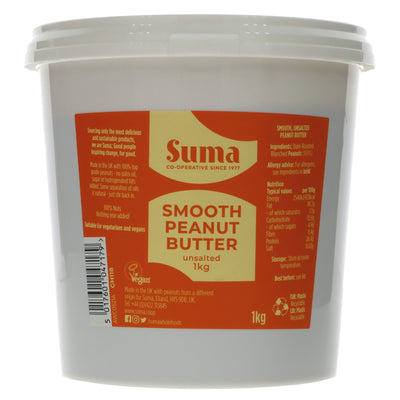 Suma Smooth Peanut Butter - 1kg, Vegan & Palm Oil Free.