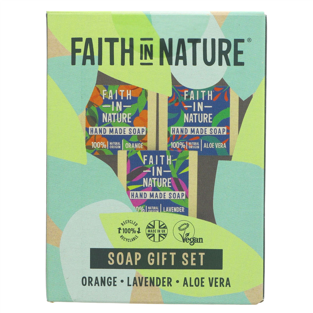 Faith In Nature | Soap Gift Set - Orange, Aloe Vera, Lavender | 3 x 100g