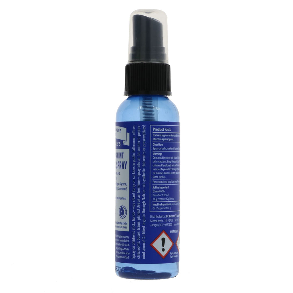 Dr Bronners Hand Sanitiser - Peppermint. Organic, Fairtrade, Vegan. Stay healthy and refreshed on-the-go.