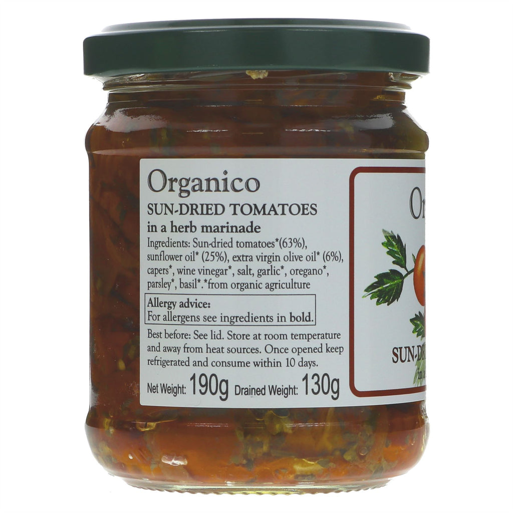 Organico Sundried Tomatoes - Fairtrade, Organic, and Vegan - Add rich flavor to pasta, salads, or pizza. No VAT charged.