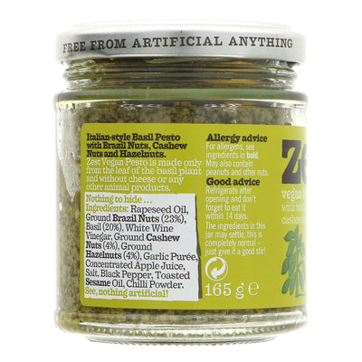 Zest Vegan Basil Pesto - Rich, Creamy, and Guilt-Free Indulgence for Pasta, Sandwiches, and Dipping - 165G