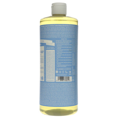 Dr Bronner's Baby Castile Soap - gentle, unscented, organic, and versatile 945ml bottle. Fairtrade, vegan, and eco-friendly packaging.