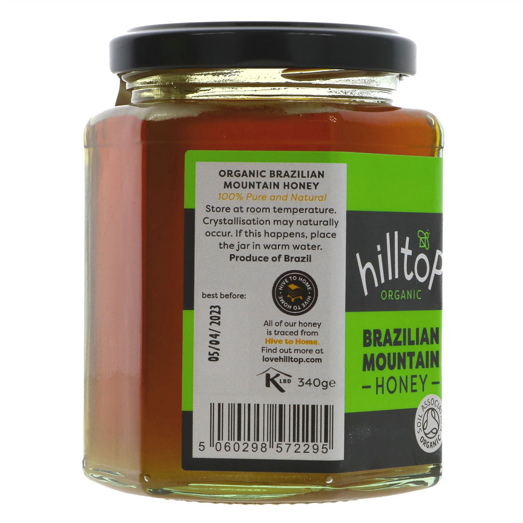 Hilltop Honey's Organic Brazilian Mountain Honey: Floral, aromatic, and pure. Perfect for everyday sweetness. Organic, no VAT.