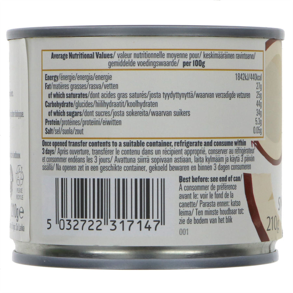 Biona | Condensed Coconut Milk | Organic, Vegan, No Added Sugar - Perfect for Baking & Desserts | 210ML