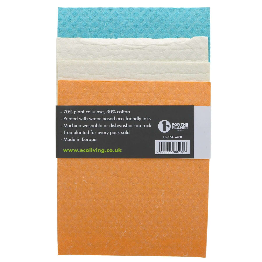 Compostable Cleaning Cloths - Pack of 4 Animal Prints by Ecoliving