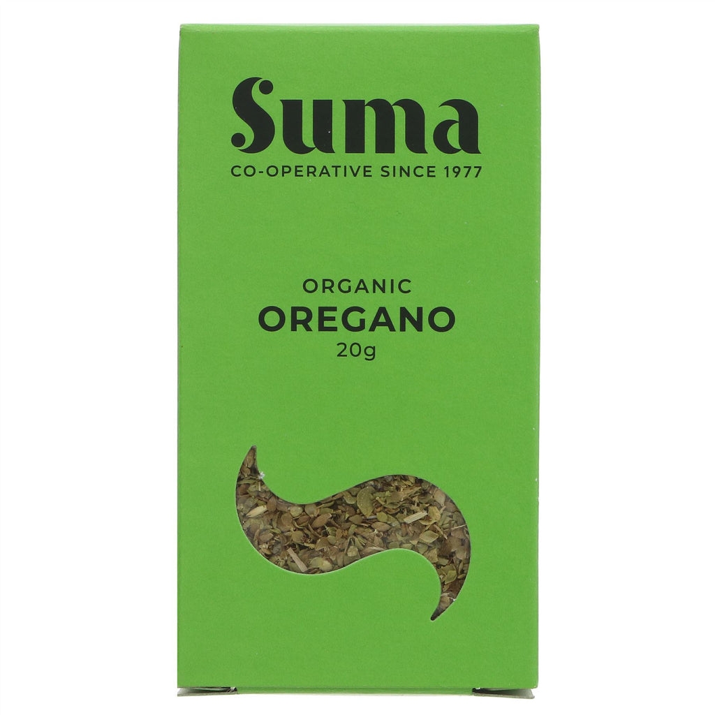 Organic vegan oregano for perfect Italian dishes, soups, and more. Elevate your cooking with Suma's 20g pack.