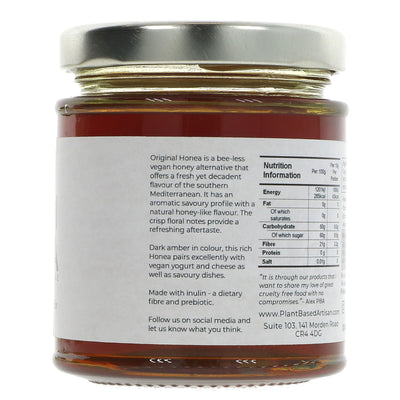 Vegan Original Honea - honey alternative with no added sugar. Perfect for everyday use in tea, on toast or in recipes. An essential for vegan pantries.