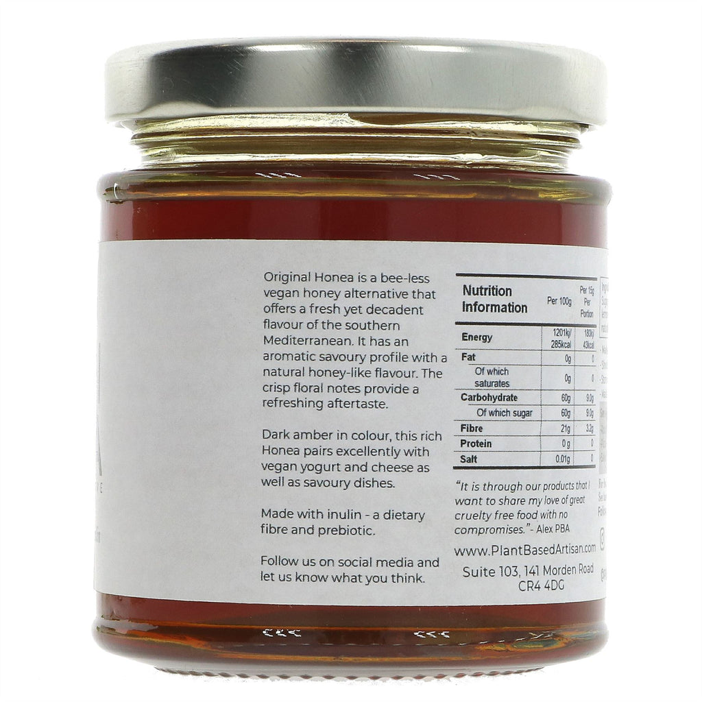 Vegan Original Honea - honey alternative with no added sugar. Perfect for everyday use in tea, on toast or in recipes. An essential for vegan pantries.