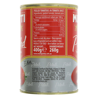Mutti Whole Peeled Tomatoes - Vegan, fresh flavor, perfect for gourmet dishes. 400G can.