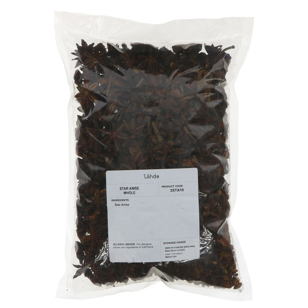Lahde's vegan-friendly whole Star Anise: perfect for soups, stews & marinades. 350G. Bulk Whole Spices collection.